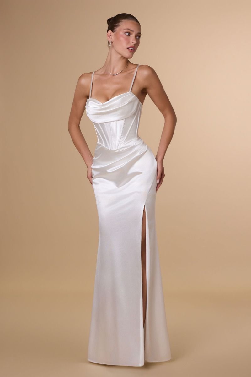 cowl neck corset dress Formal Dress: 61752. Long, Cowl Neck, Medium Fullnes