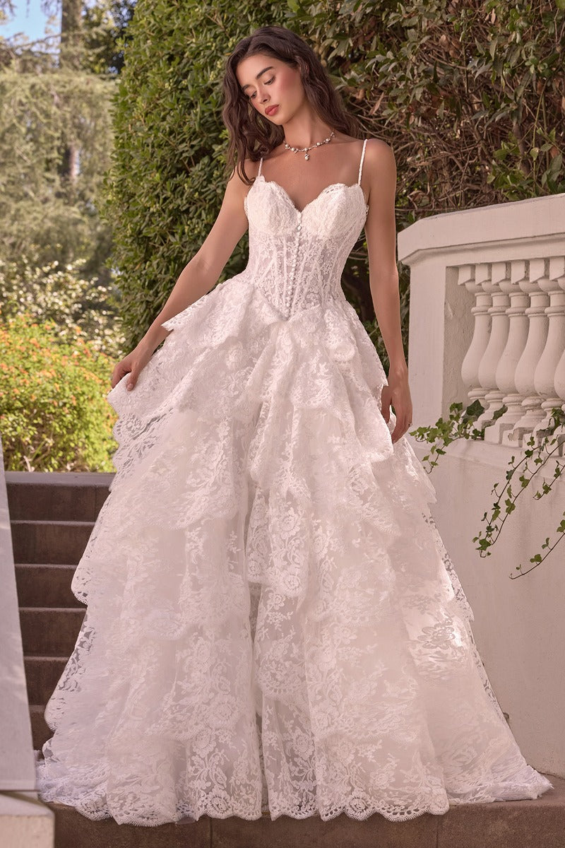 Andrea & Leo Couture WL076 bridal ball gown in off white, front view with skirt held out