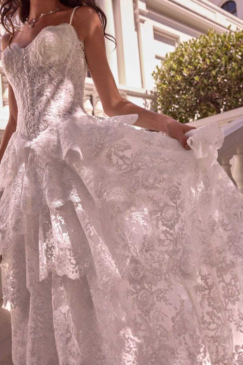 Andrea & Leo Couture WL076 scalloped lace tier edges and ruffled skirt layers, detail