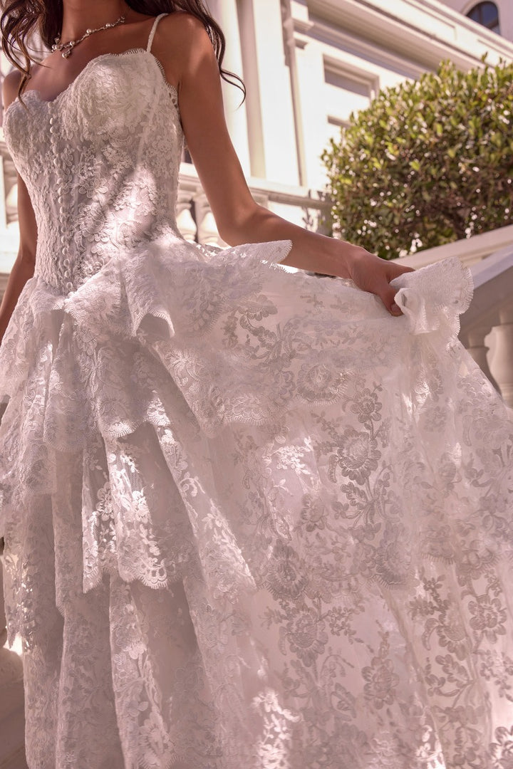 Andrea & Leo Couture WL076 scalloped lace tier edges and ruffled skirt layers, detail