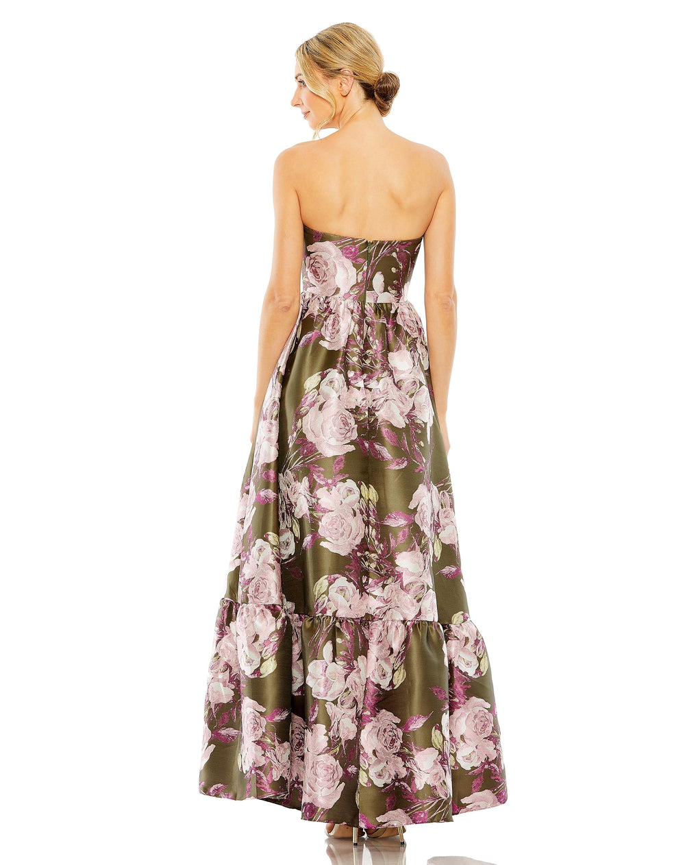 Strapless Bottom Ruffle Floral Gown - FOSTANI