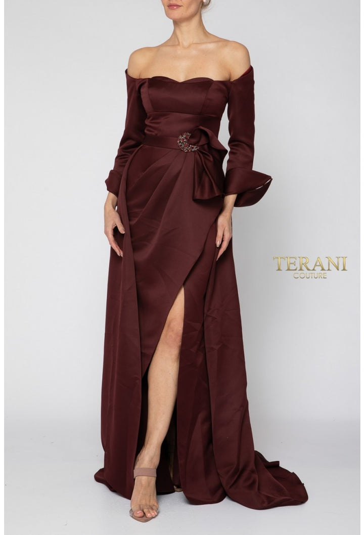 TERANI COUTURE  1921M0484 LONG SLEEVE OVERSKIRT GOWN - FOSTANI
