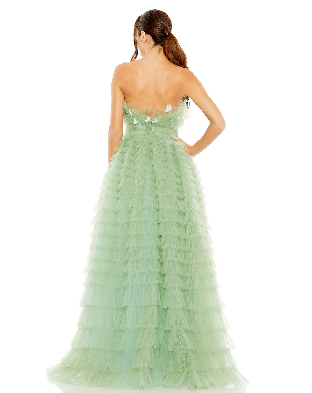 Strapless Ruffle Gown with Feathers - FOSTANI