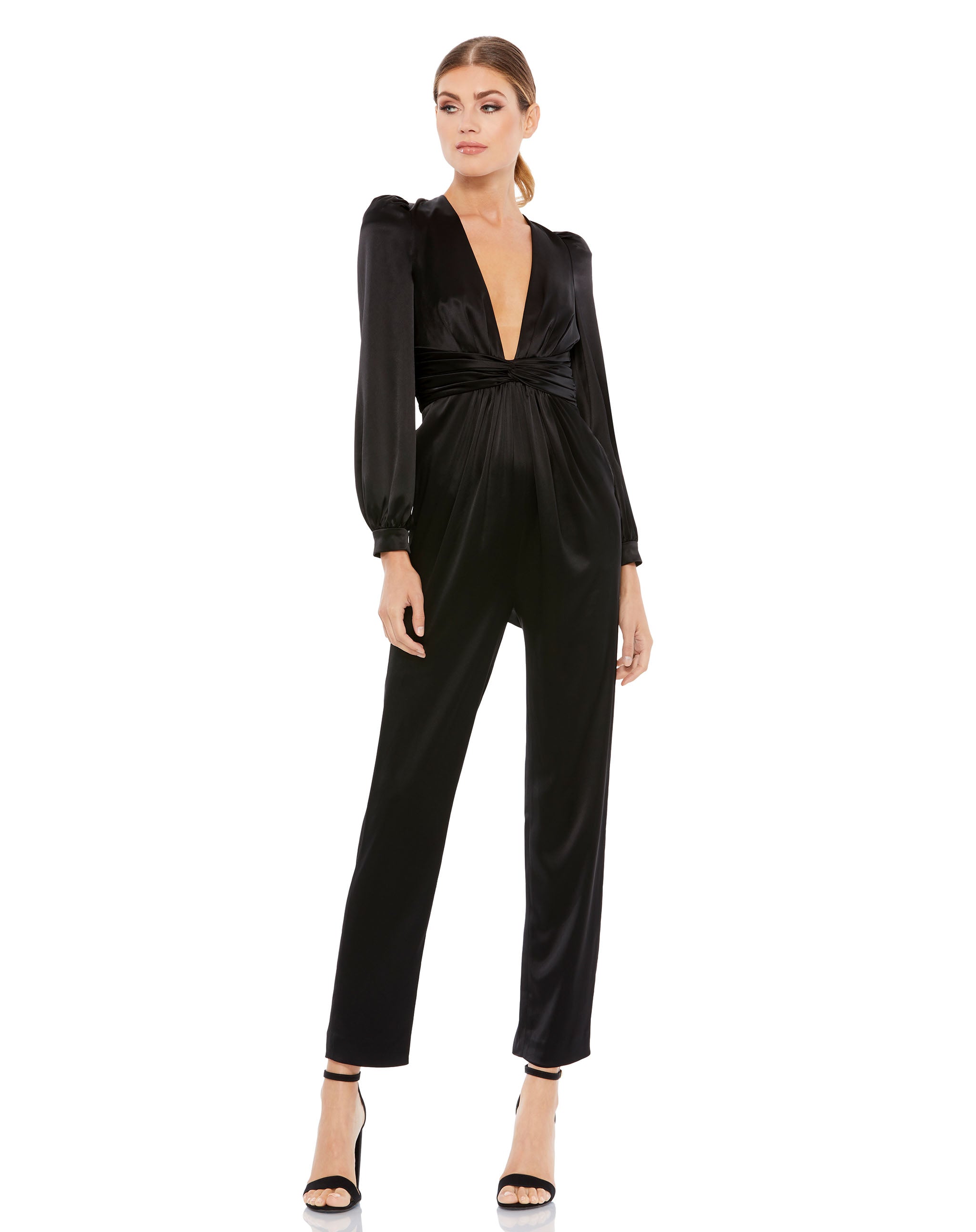 Mac Duggal Ieena 2647 Plunge Neck Long Sleeve buy Satin Jumpsuit, 8