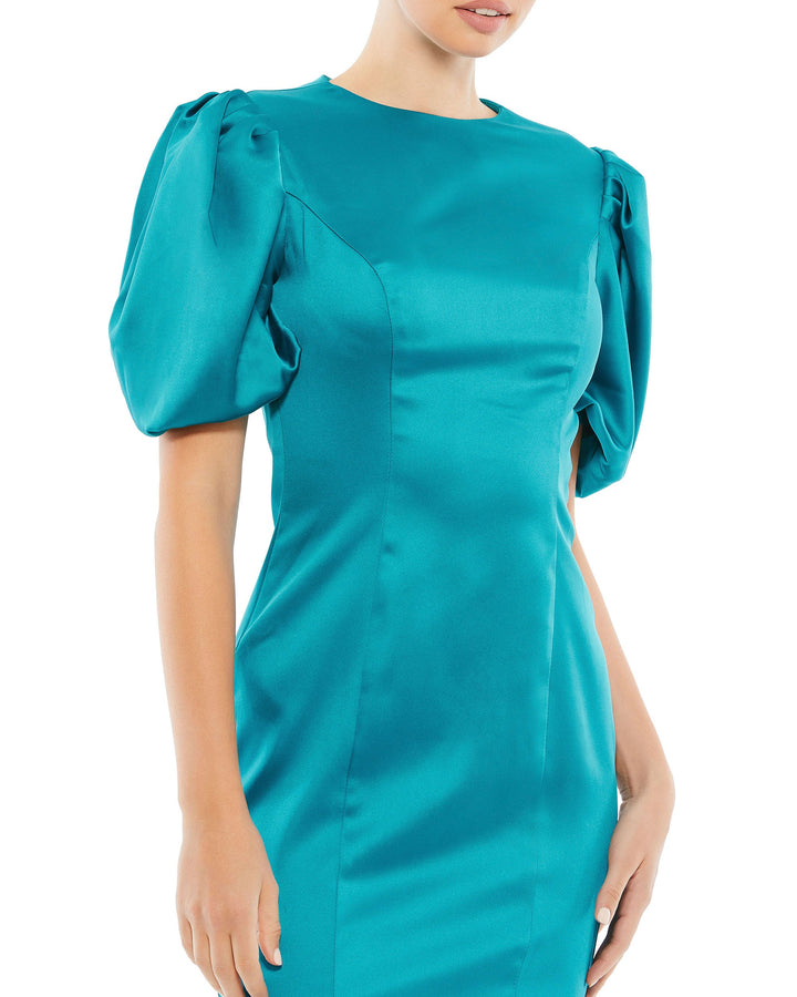 Satin Puff Sleeve Fitted Cocktail Dress - FOSTANI