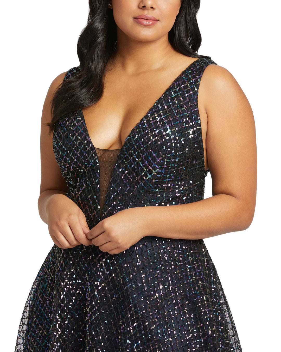 Sequined Illusion V-Neck Evening Gown - FOSTANI