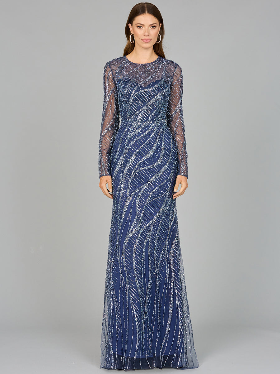 Lara 29124 - V-Neck Metallic Dress with Slit – Lara New York