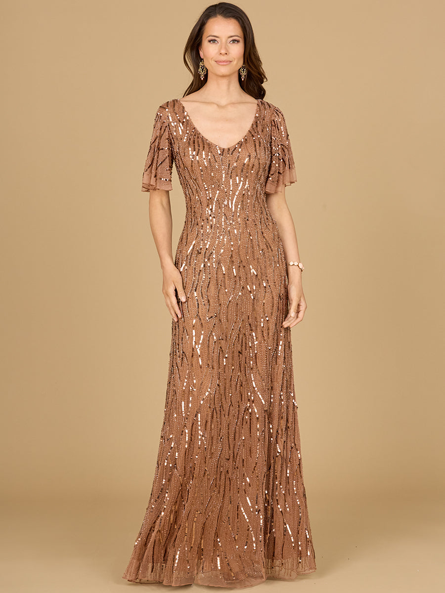 Lara 29074 - Beaded Gown With Cape Sleeves - FOSTANI