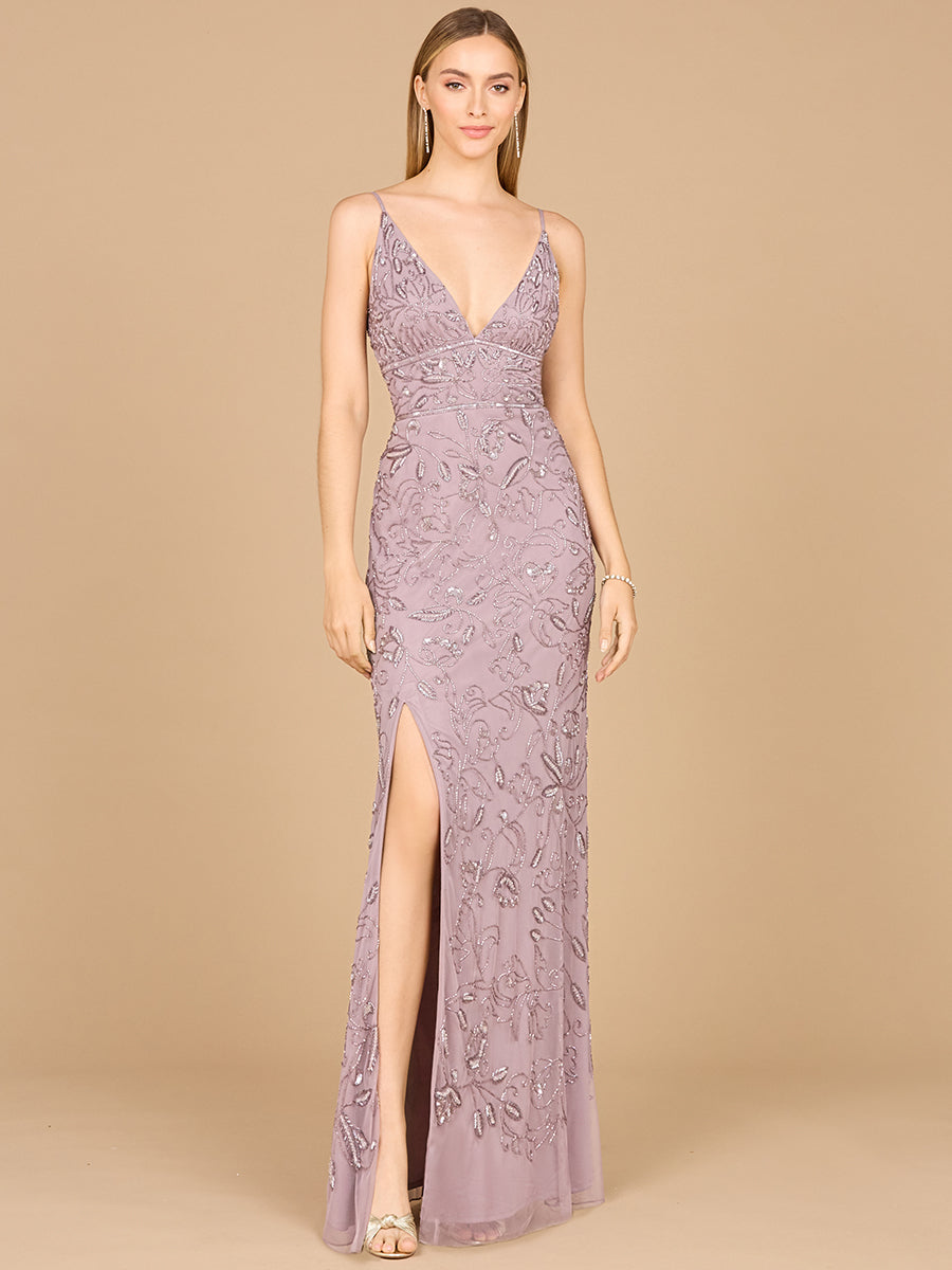 Lara 29081 - Embellished Gown with Slit And Spaghetti Straps - FOSTANI