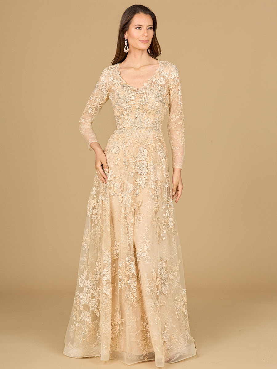 Lara 29135 - Lace Ballgown with Long Sleeves - FOSTANI