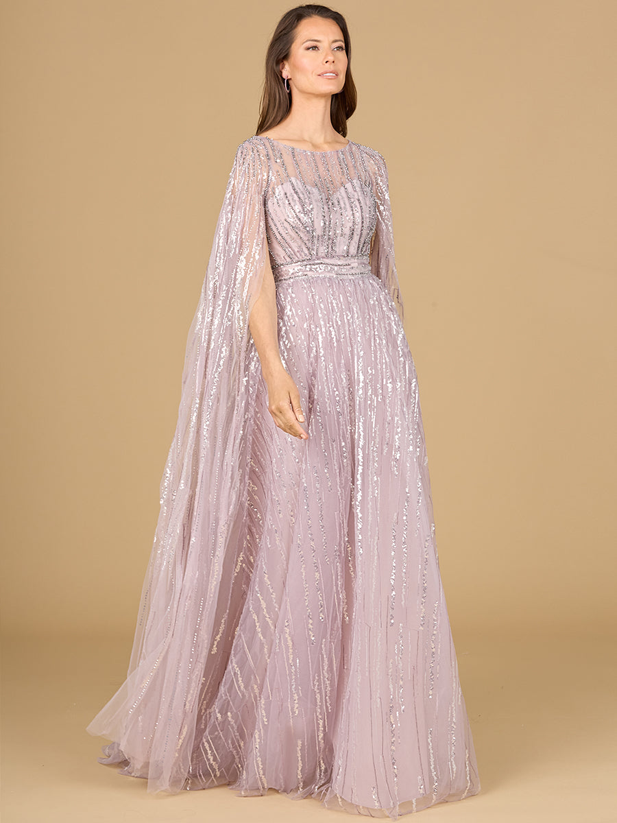 Lara 29150 - A-line Gown with Long Cape Sleeves - FOSTANI