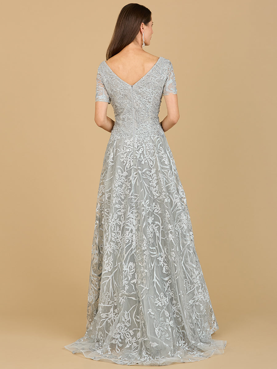 Lara 29193 - Short Sleeve Lace A-Line Dress with V-Neckline - FOSTANI