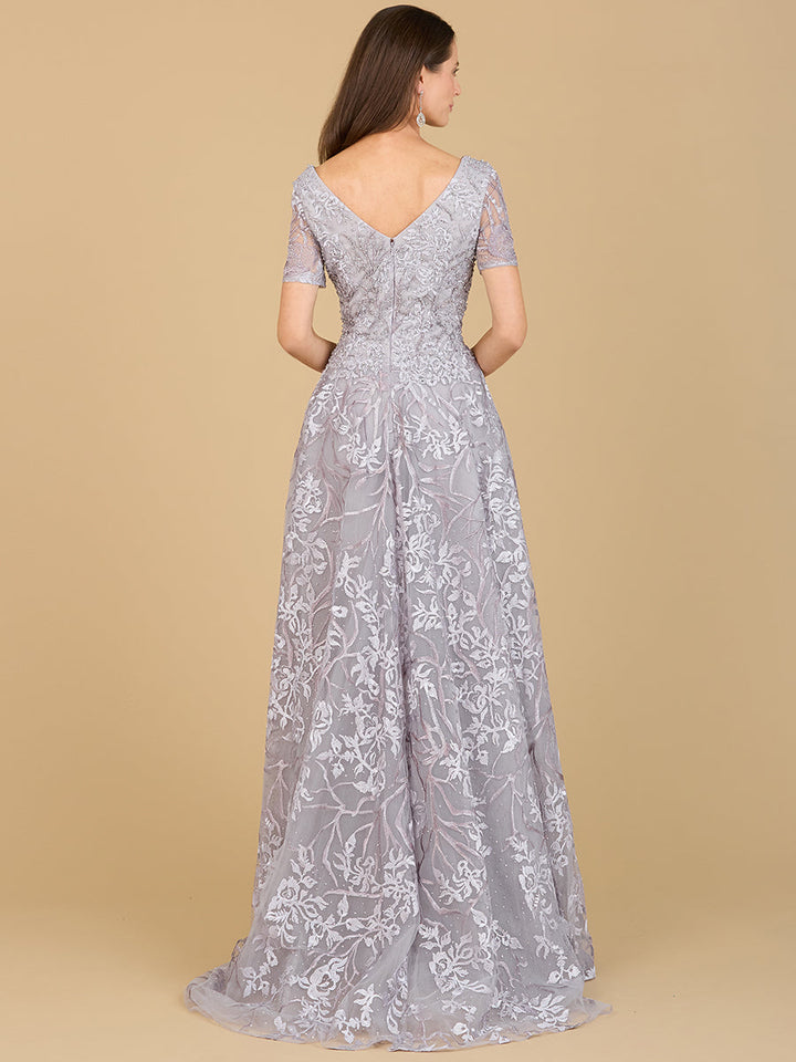 Lara 29193 - Short Sleeve Lace A-Line Dress with V-Neckline - FOSTANI