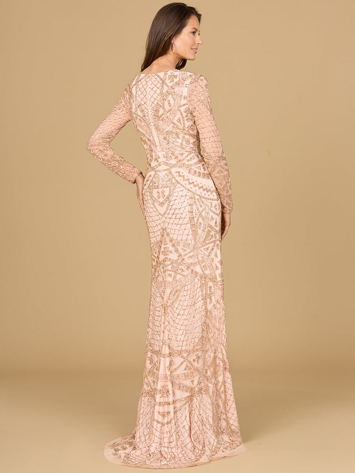 Lara 29215 - Long Sleeve Beaded Dress - FOSTANI