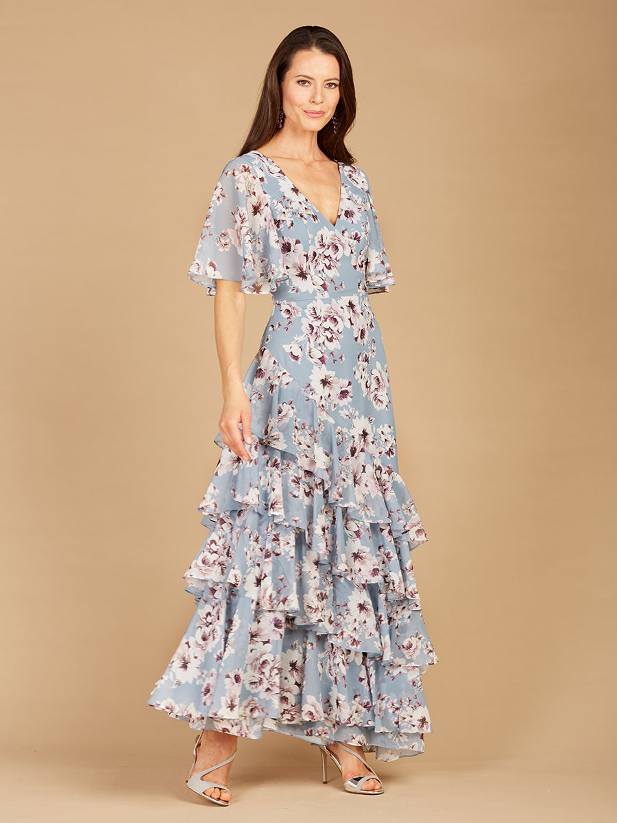 Lara 29246 - Cape Sleeve Print Dress - FOSTANI