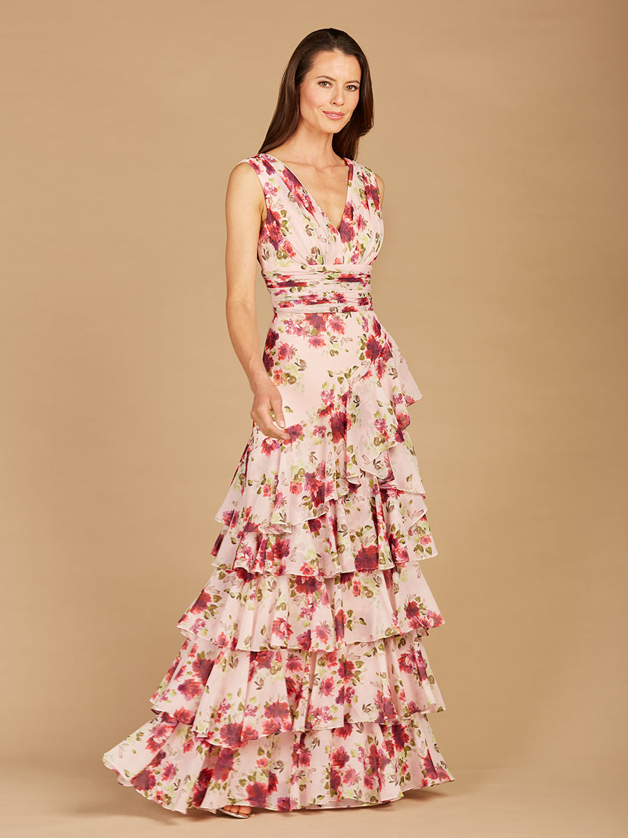 Lara 29249 - Ruffle Skirt Print Dress - FOSTANI