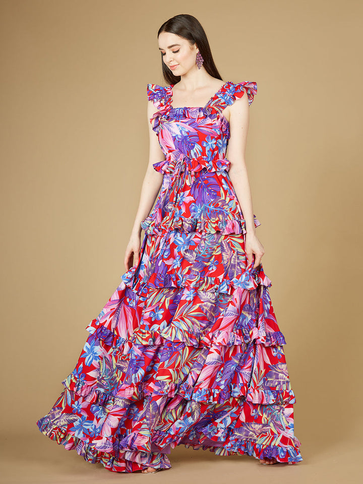 Lara 29271 - Printed Gown with Ruffle Skirt - FOSTANI