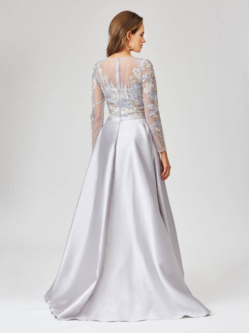 Lara 29468 - Long Sleeve Lace Gown with Removable Over Skirt - FOSTANI