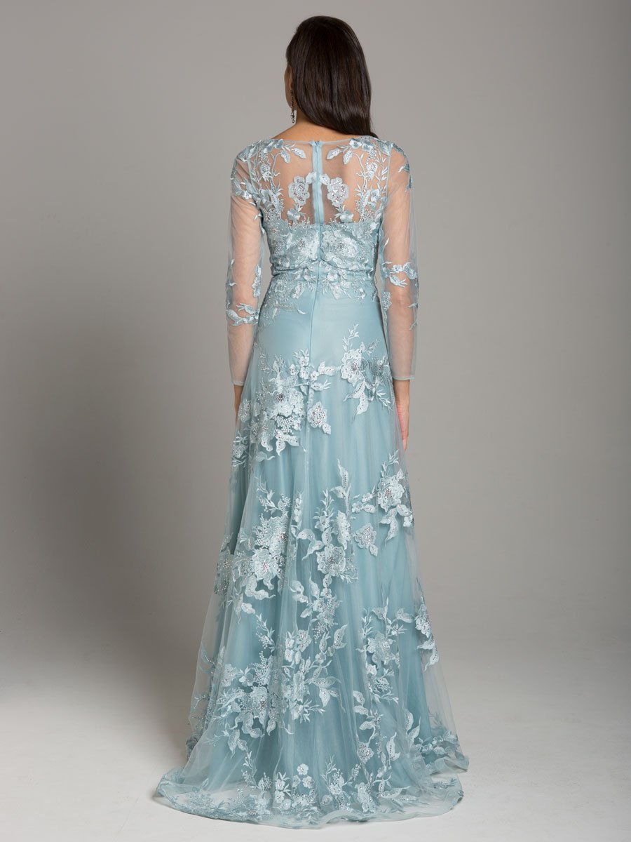 Lara 29863 - High Neck Beaded Lace Gown with Long Sleeves - FOSTANI