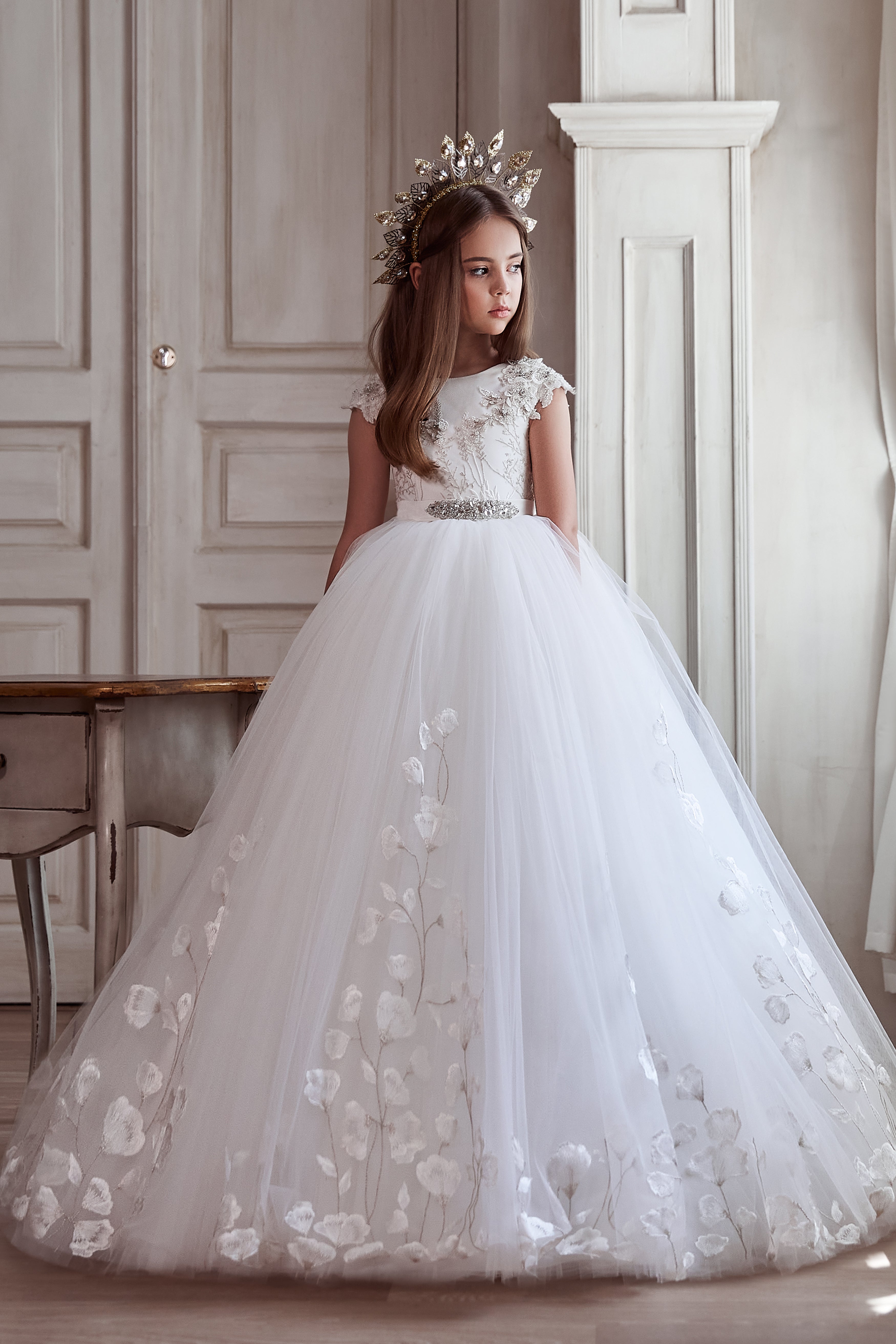 weidi wedding キッズドレス Pentelei 3106 Floral Appliqués Kids Dress | FOSTANI