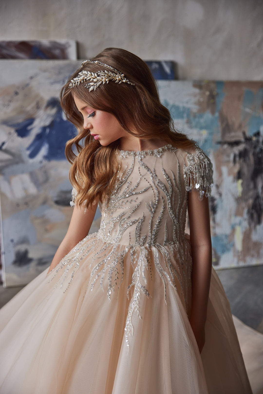 Pentelei 3222 Illusion Scoop Neckline Cap Sleeves Ball Gown Kids Dress | FOSTANI Pentelei 3222 Illusion Scoop Neckline Cap Sleeves Ball Gown Kids Dress | FOSTANI
