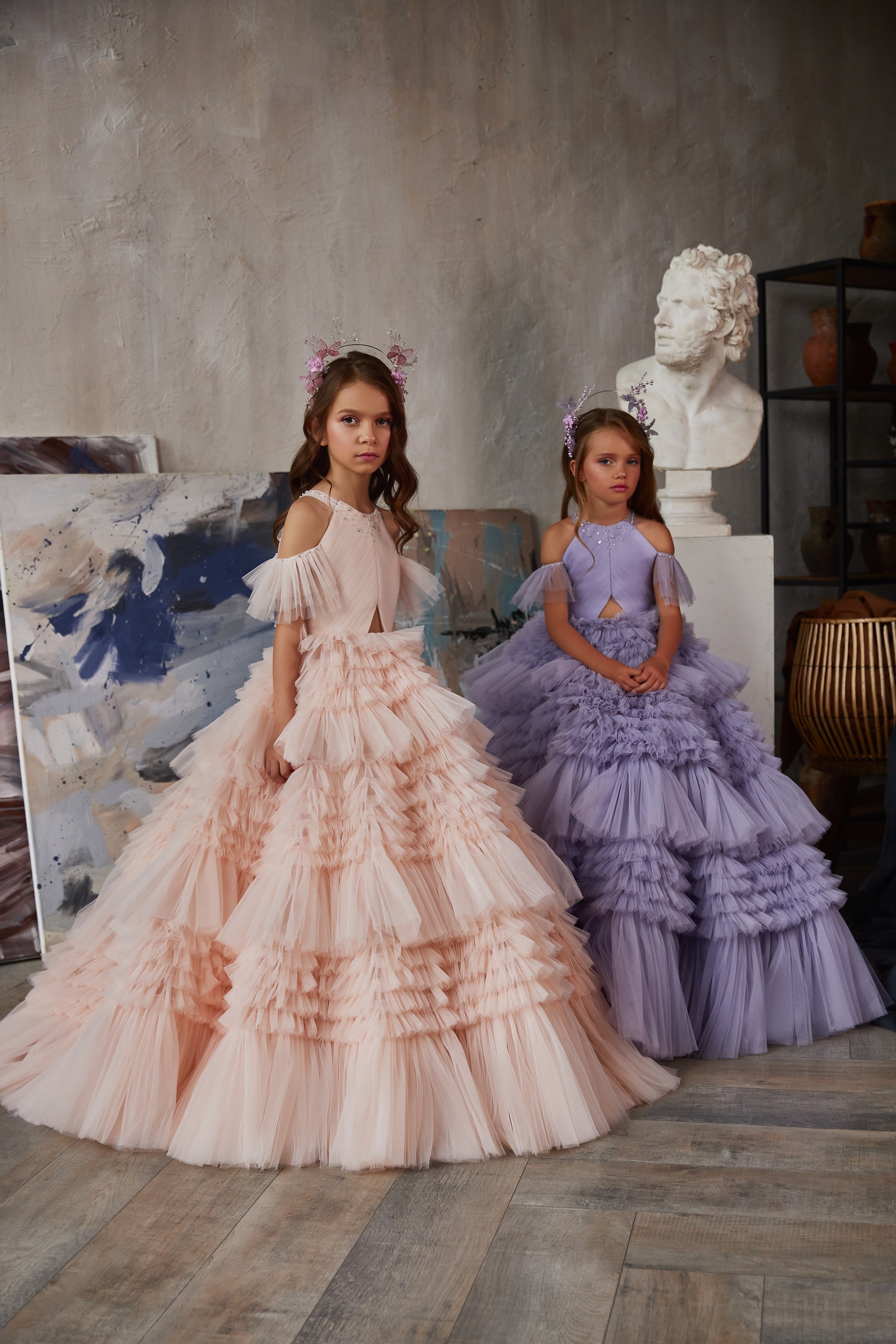 Pentelei 3239 Illusion Neckline Ruffled Cap Sleeves Layered Tulle