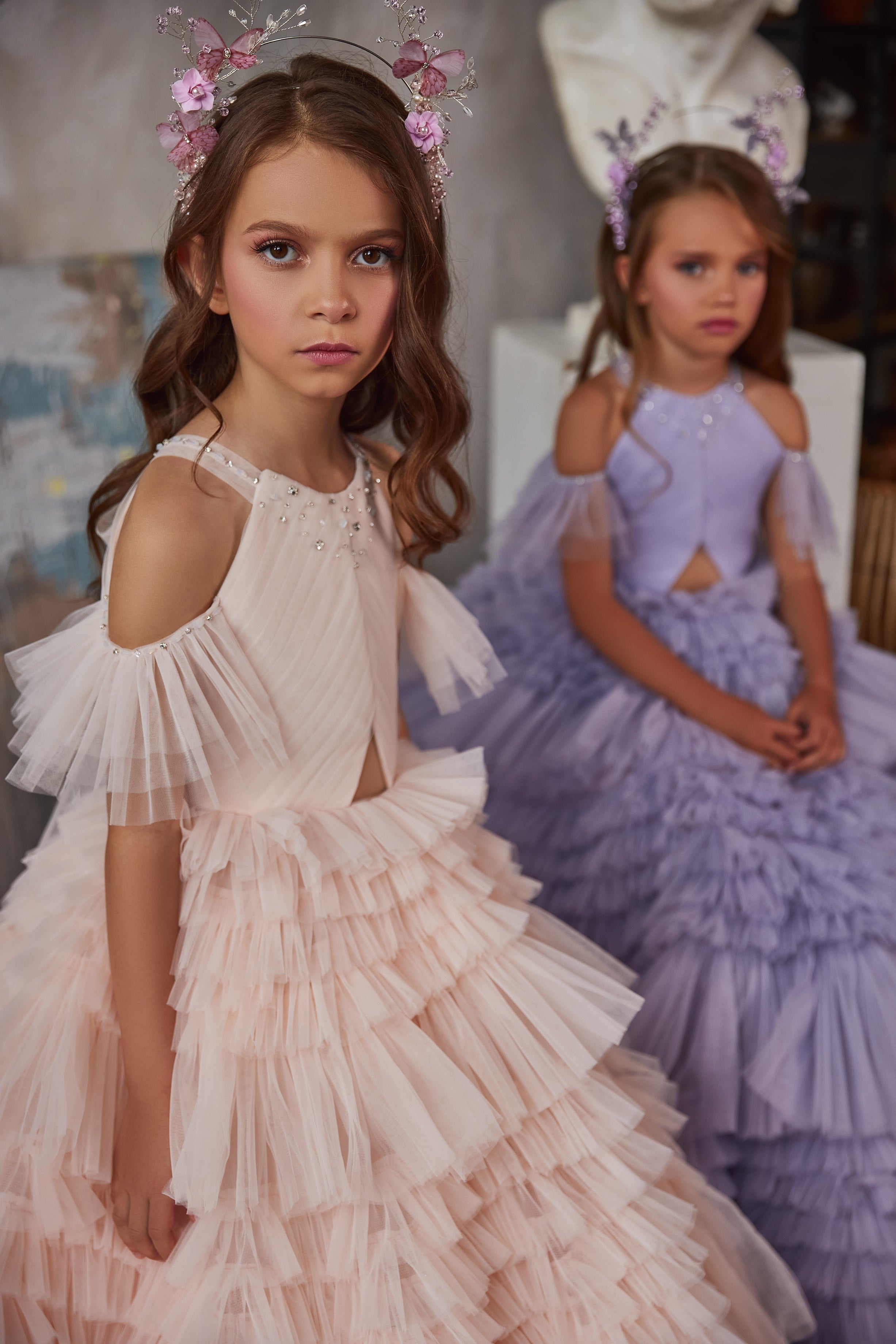 Pentelei 3239 Illusion Neckline Ruffled Cap Sleeves Layered Tulle