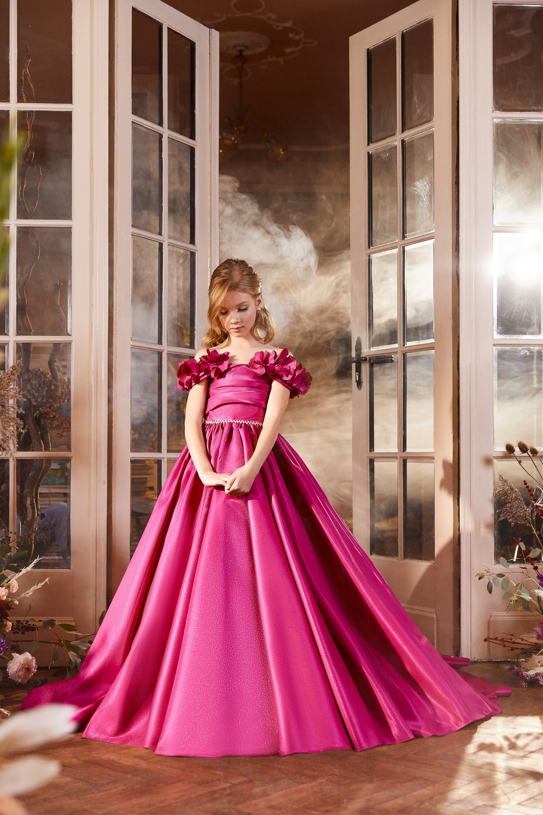 Pentelei 3432 Off-The-Shoulder Floral Ball Gown Kids Dress Pentelei 3432 Off-The-Shoulder Floral Ball Gown Kids Dress