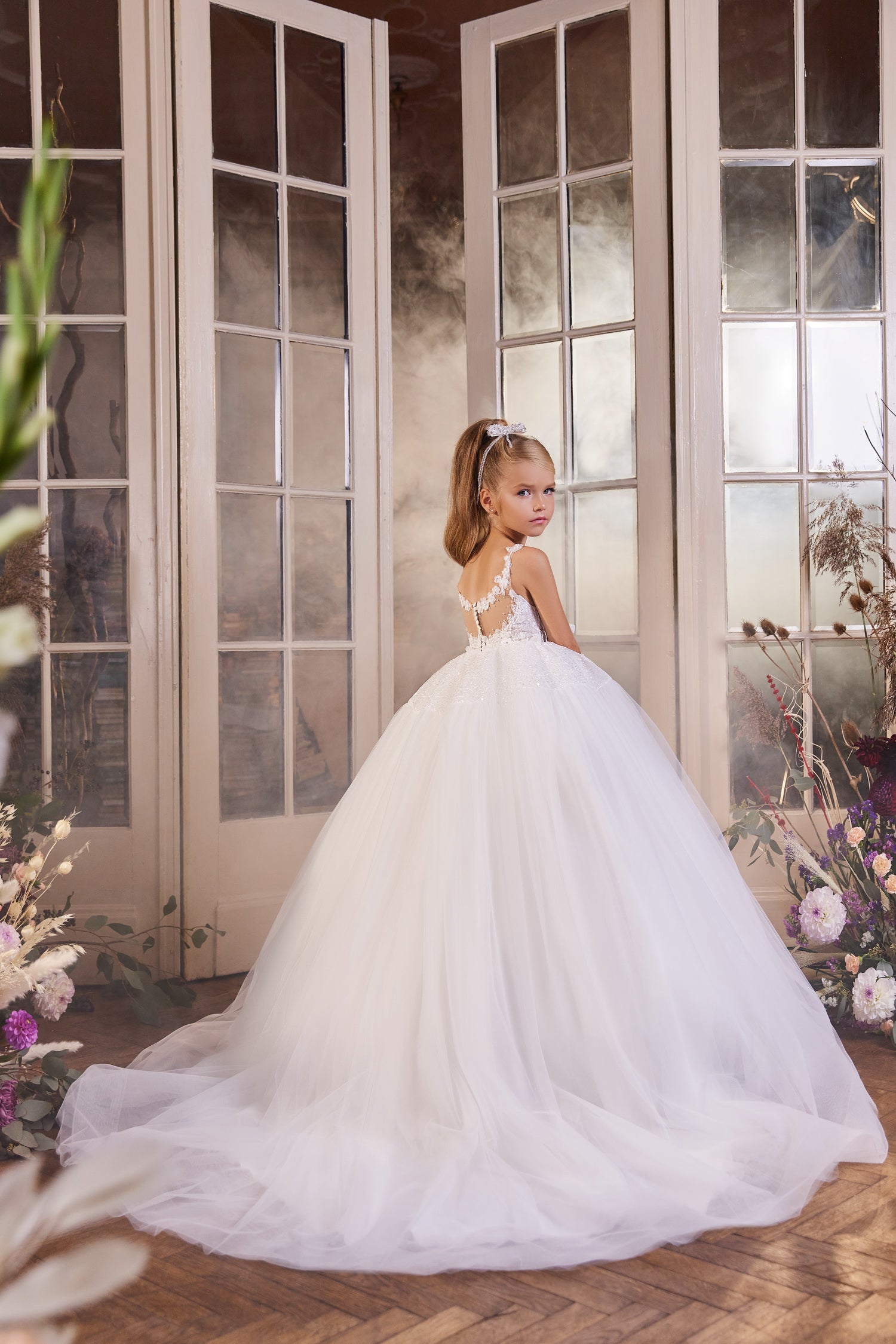 Pentelei 3433 Sweetheart Neckline Puff Sleeves Corset Lace Up Kids