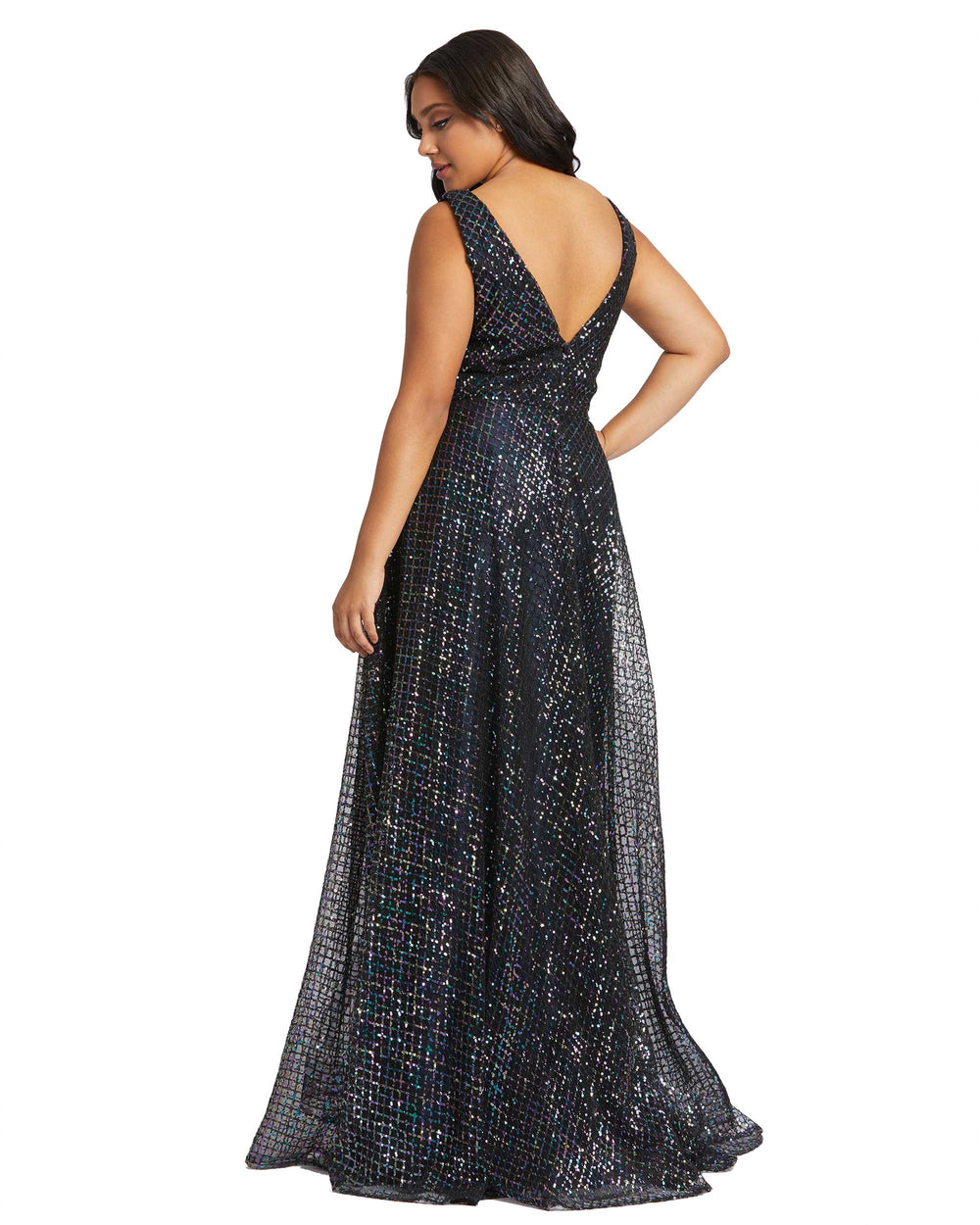 Sequined Illusion V-Neck Evening Gown - FOSTANI
