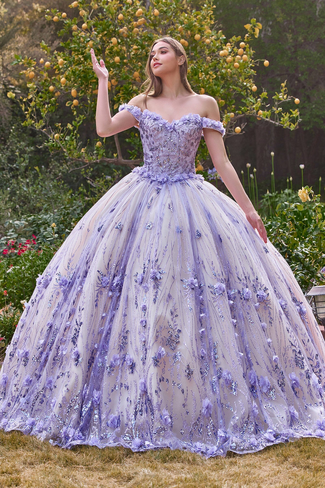 Cinderella Divine 15704 Ladivine Off Shoulder Floral Quince Ball Gown, Black / M Cinderella Divine 15704 Ladivine Off Shoulder Floral Quince Ball Gown, Black / M