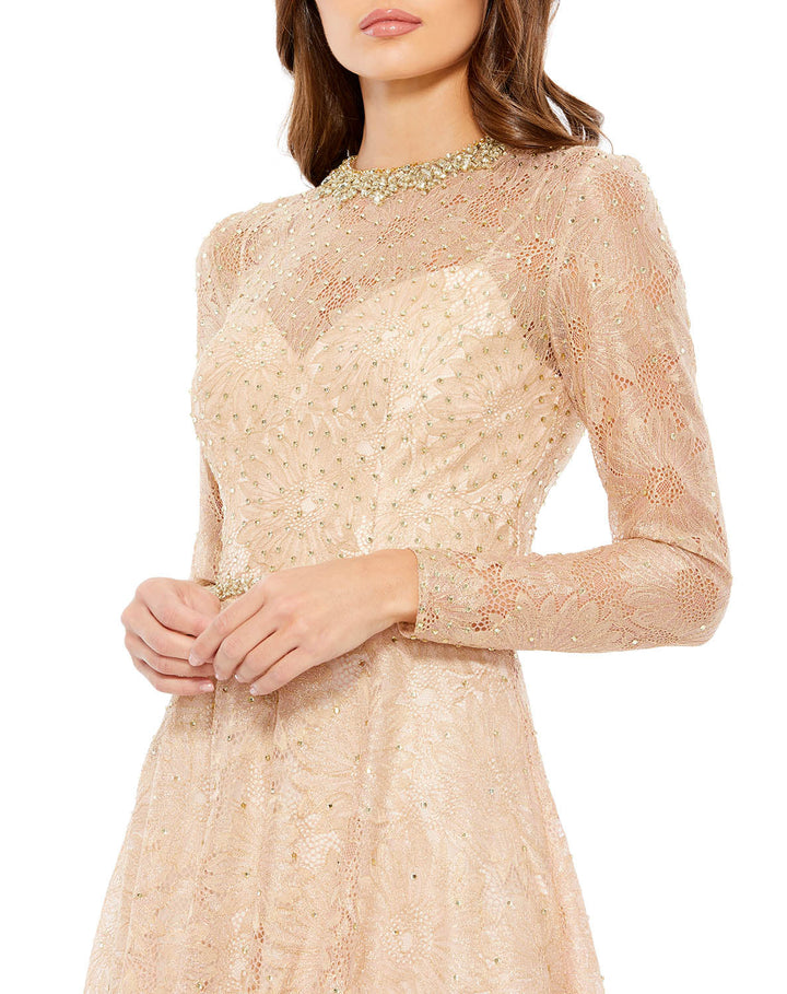 Long Sleeve Floral Lace Gown - FOSTANI