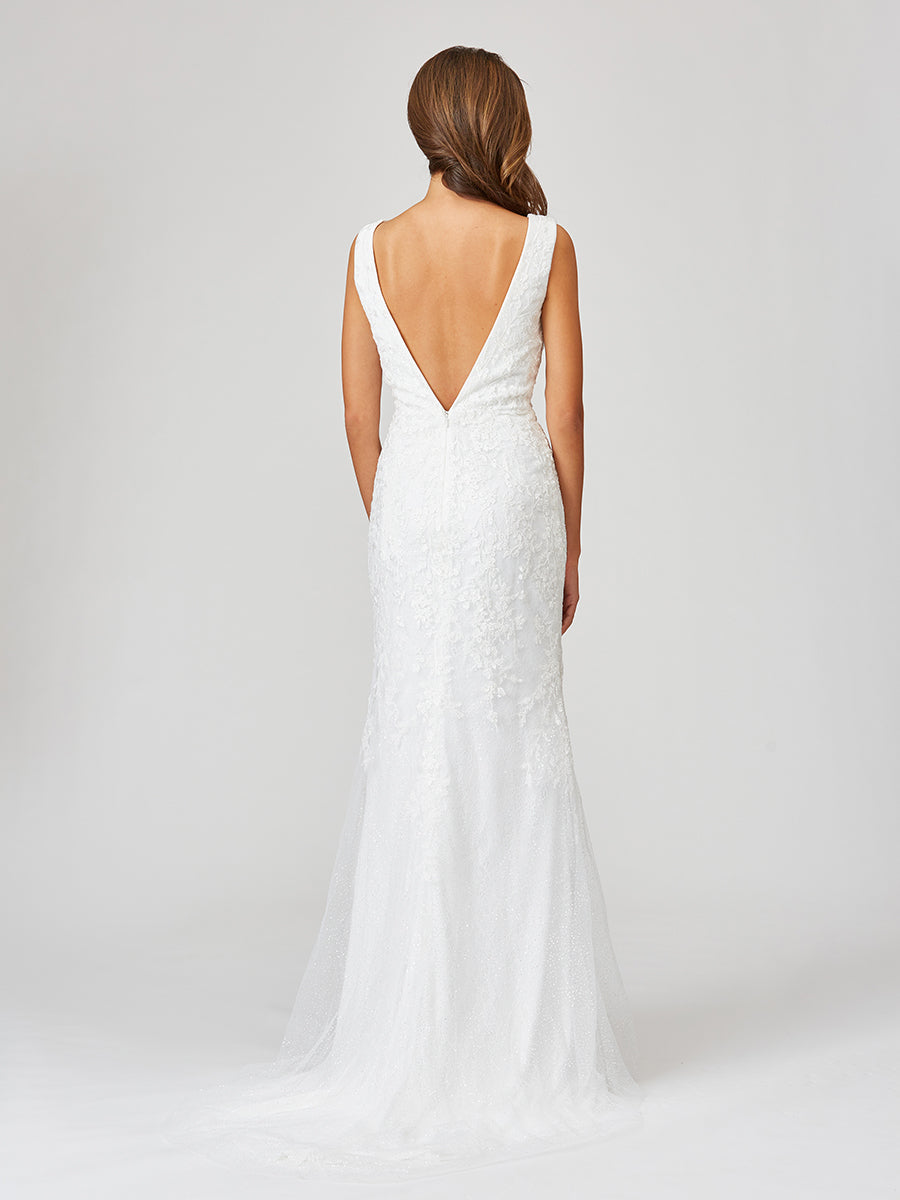 Lara 51043 - Lace Mermaid Bridal Gown With Removable Cape - FOSTANI