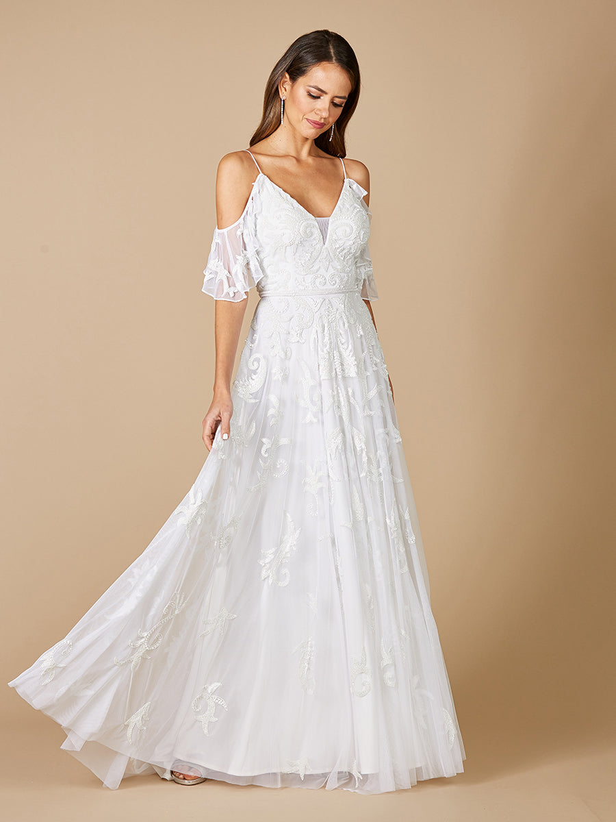 Lara Giana Beaded Cold-Shoulder Wedding Dress - FOSTANI