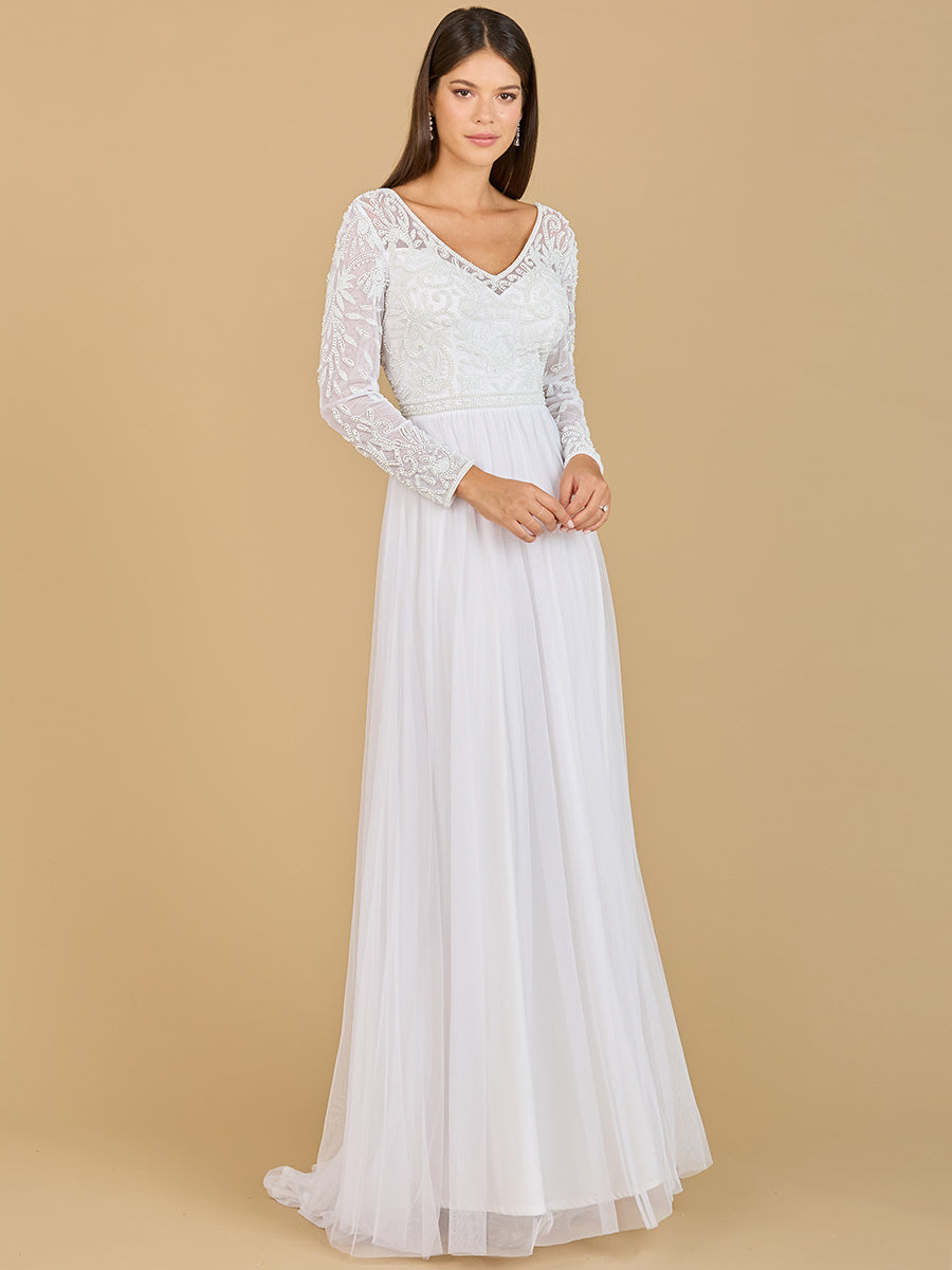 Long Sleeve Bridal Gown with Flowy Skirt - FOSTANI
