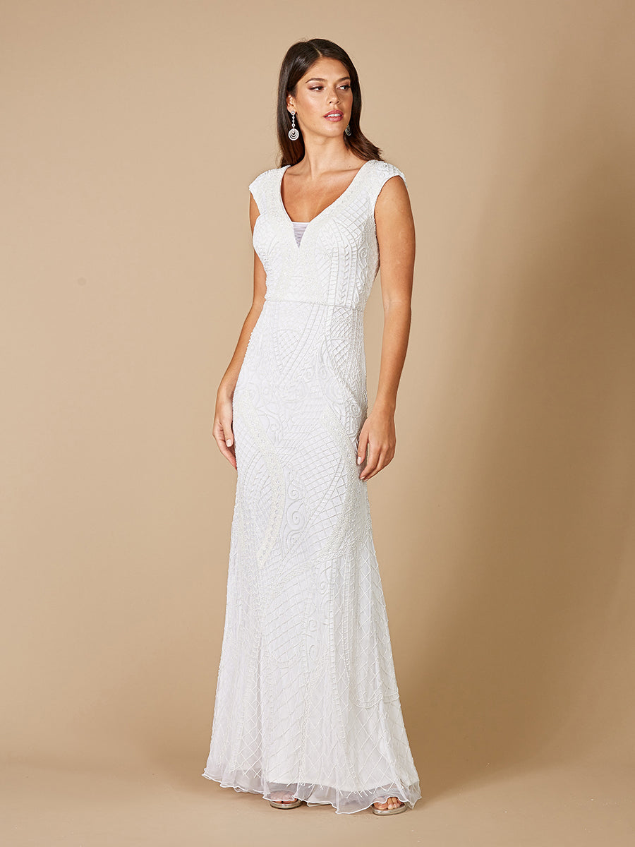 Lara Gwen Beaded Short Sleeve Wedding Dress - FOSTANI