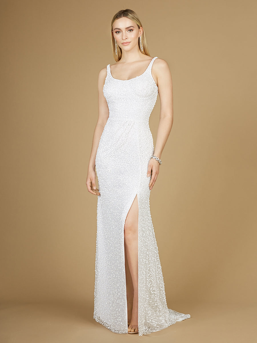 White Corset Cowl Satin Gown By Cinderella Divine -7483W