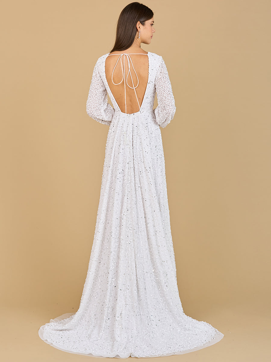 Lara 51124 - Long Sleeve, Beaded A-Line Bridal Dress - FOSTANI
