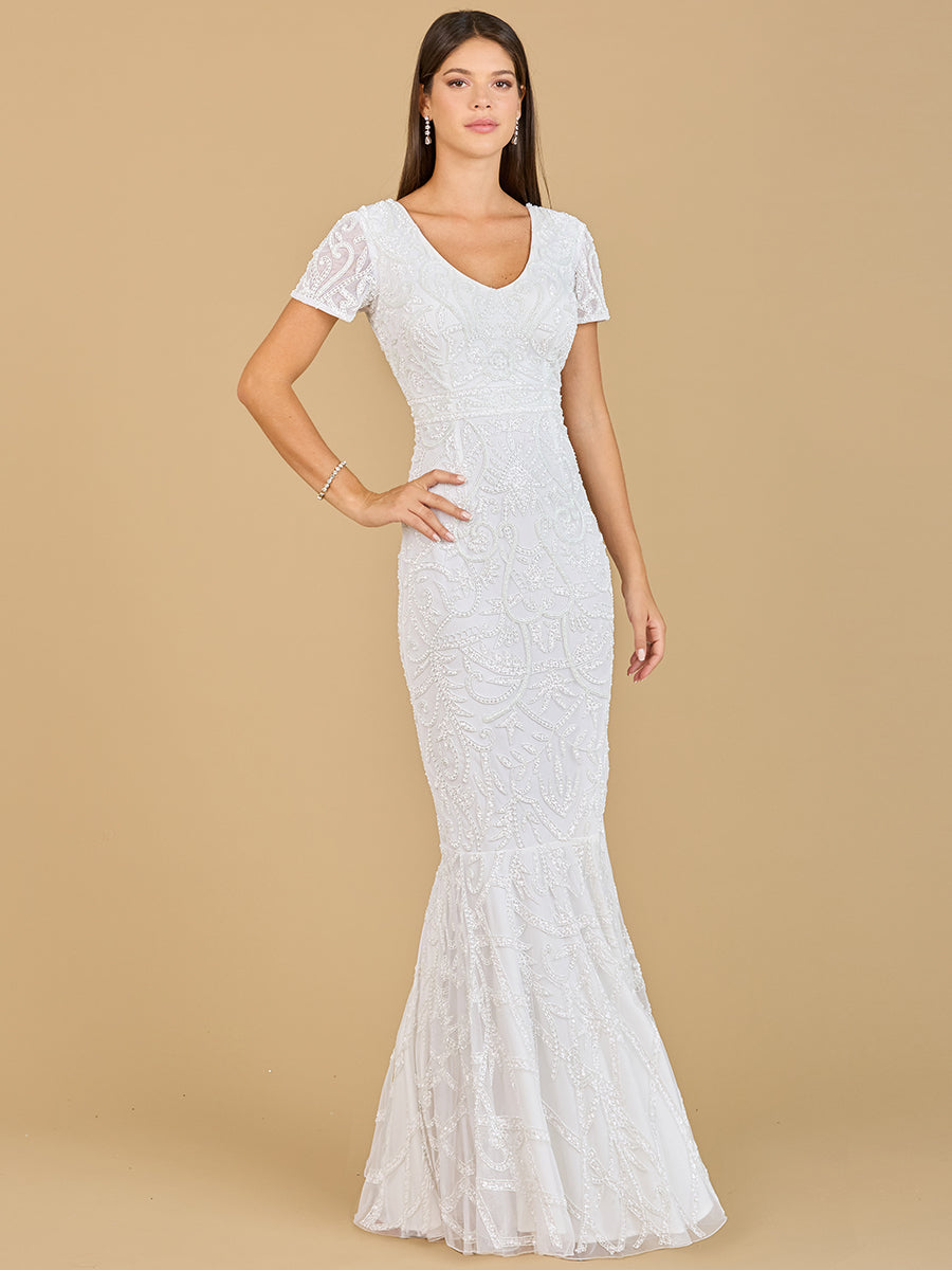 Lara 51143 - Cap Sleeve Beaded Wedding Gown - FOSTANI