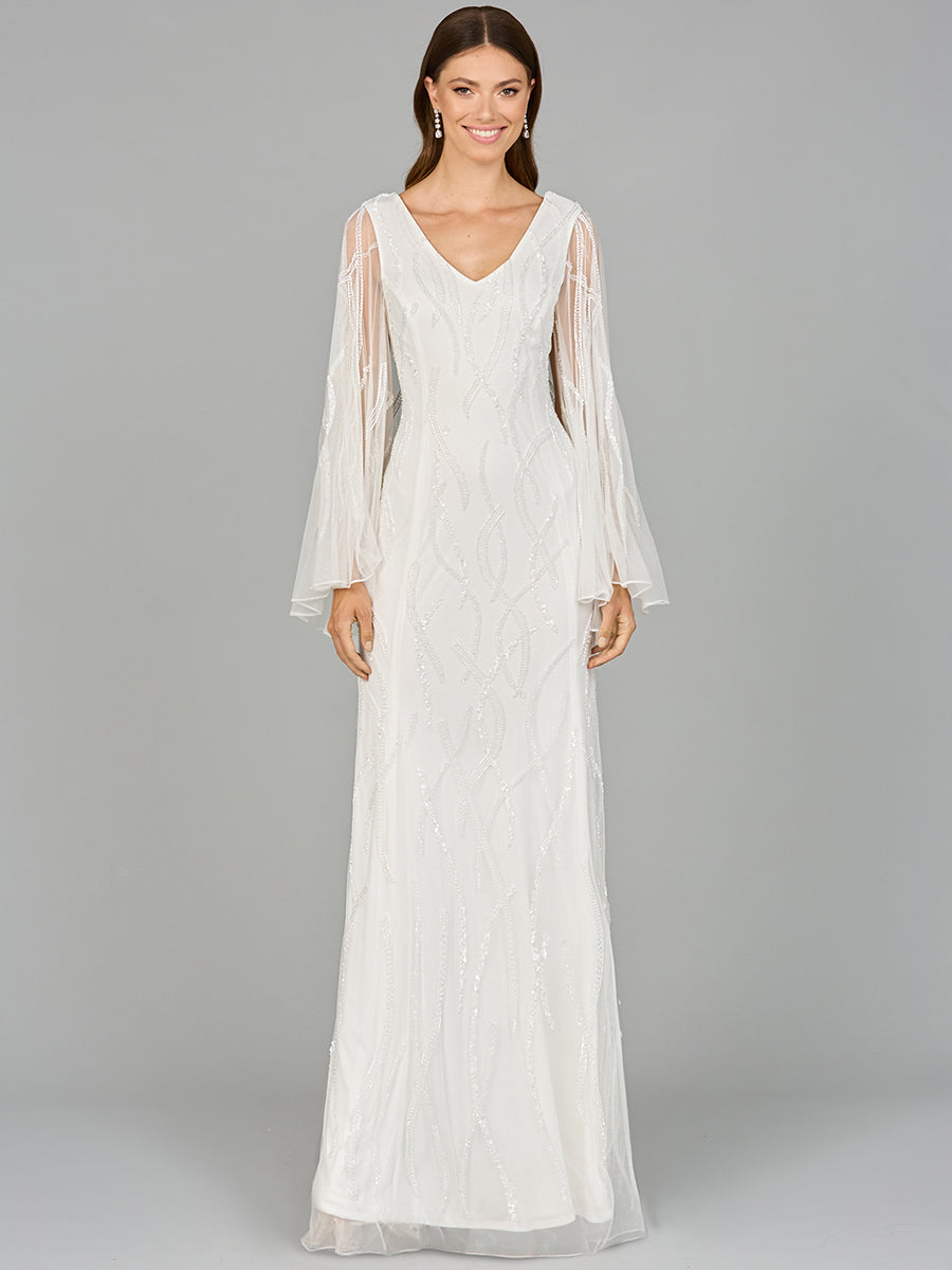 Lara 51151 Cape Sleeve Beaded Bridal Gown - FOSTANI