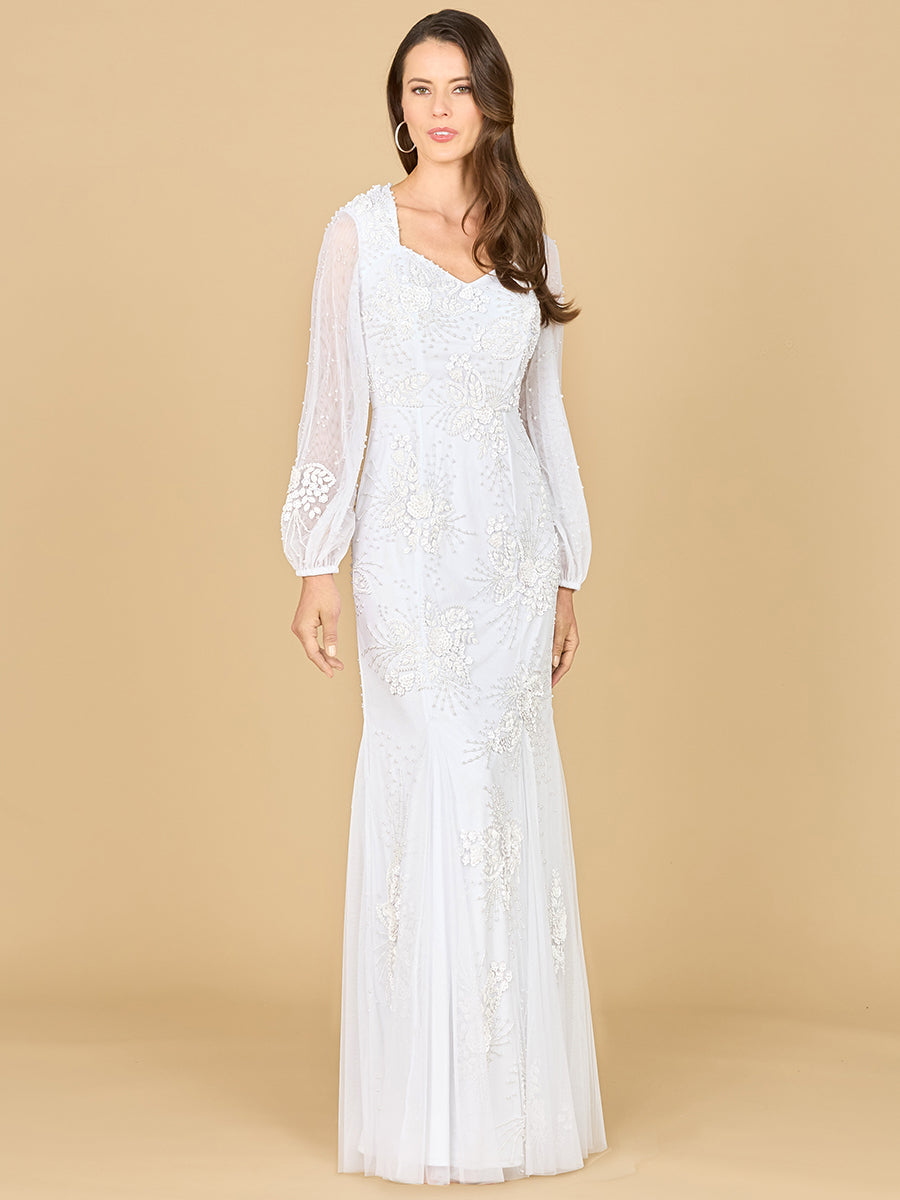 Lara 51178 Long Sleeve Beaded Bridal Gown - FOSTANI