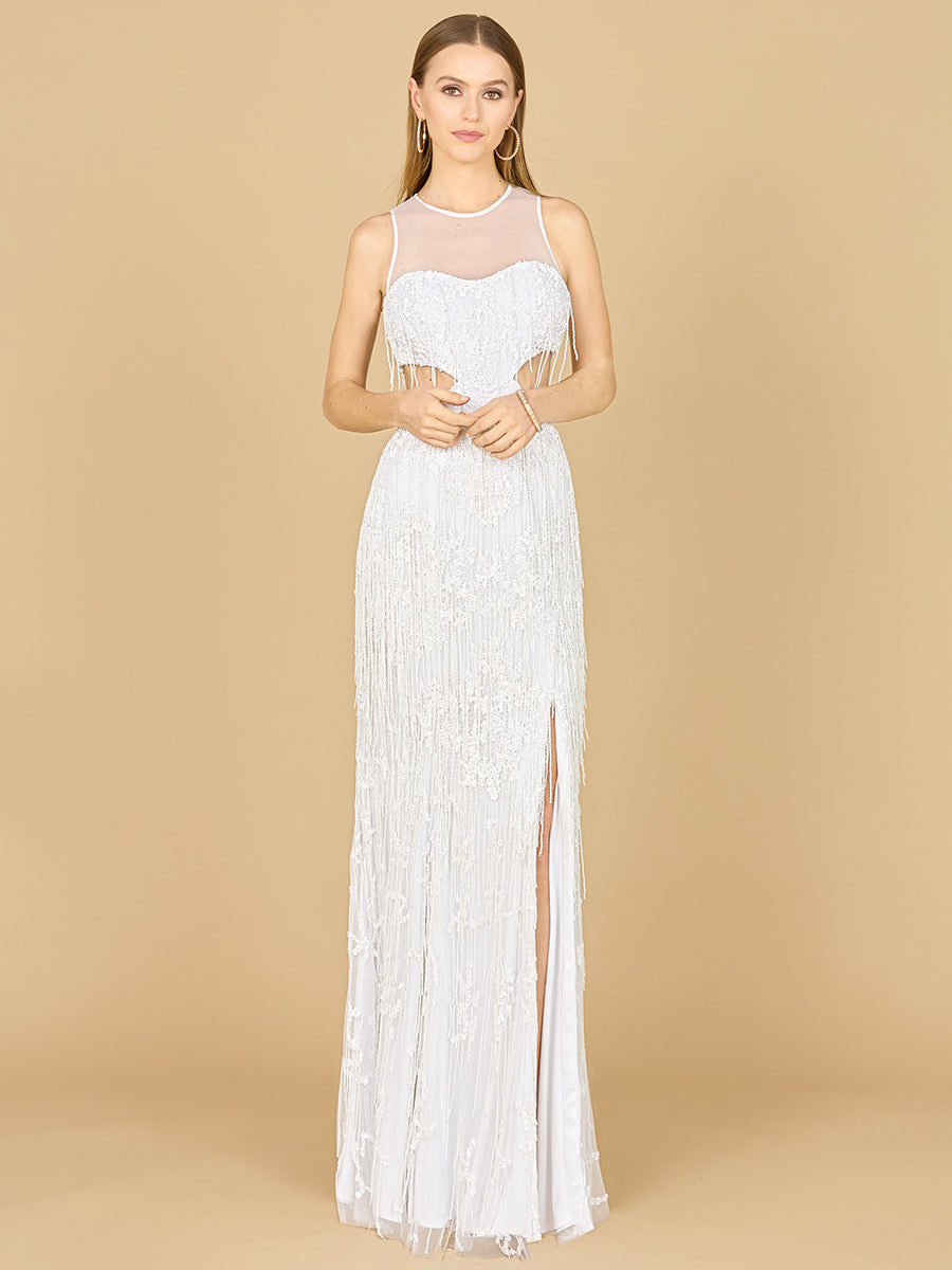Lara 51183 Beaded Cutout Bridal Gown with Fringe - FOSTANI
