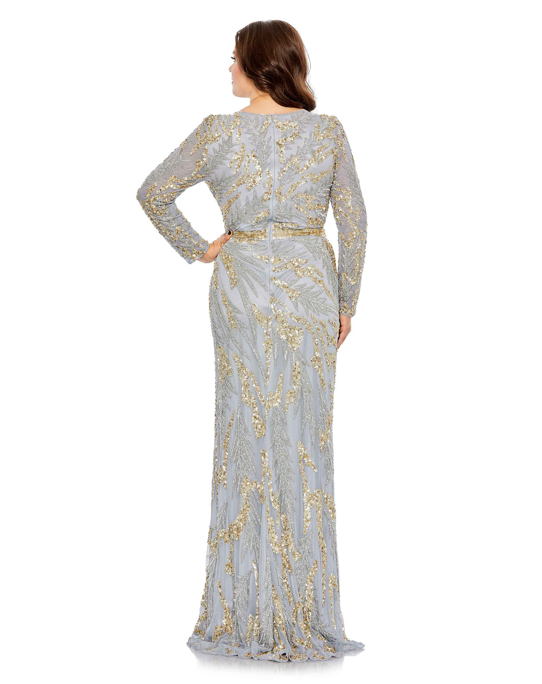 Long Sleeve High Neckline Embellished Gown - FOSTANI