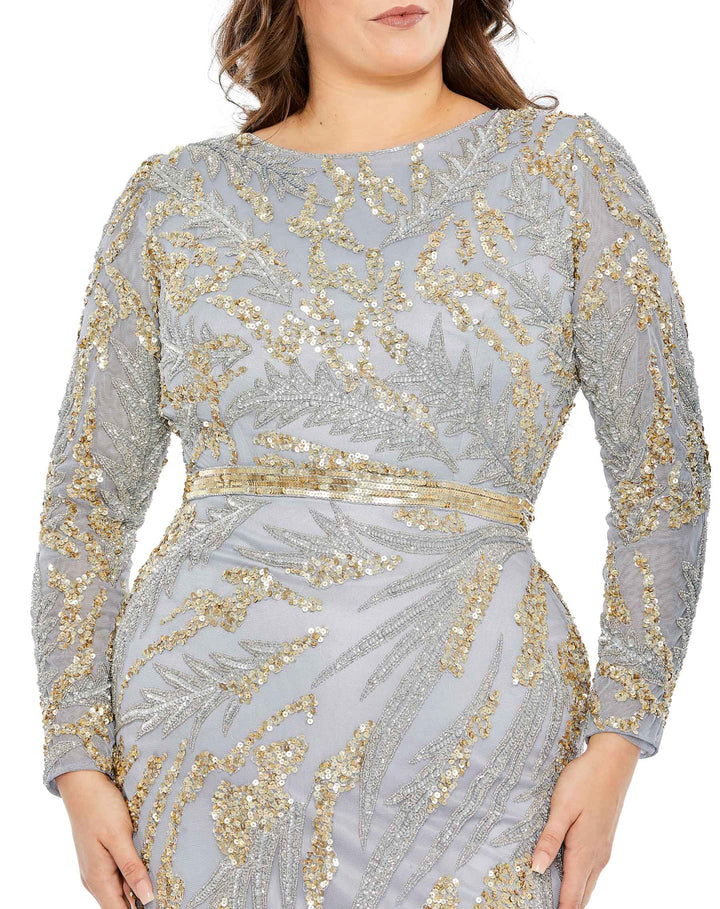 Long Sleeve High Neckline Embellished Gown - FOSTANI