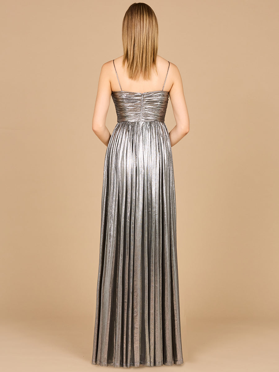 Lara 8120 - High Slit Metallic Jersey Dress - FOSTANI