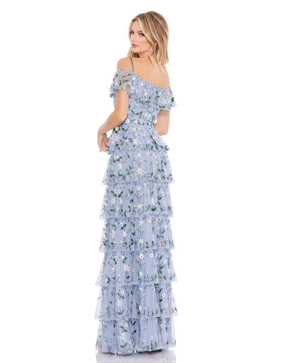Off The Shoulder Embroidered Ruffle Tiered Gown - FOSTANI