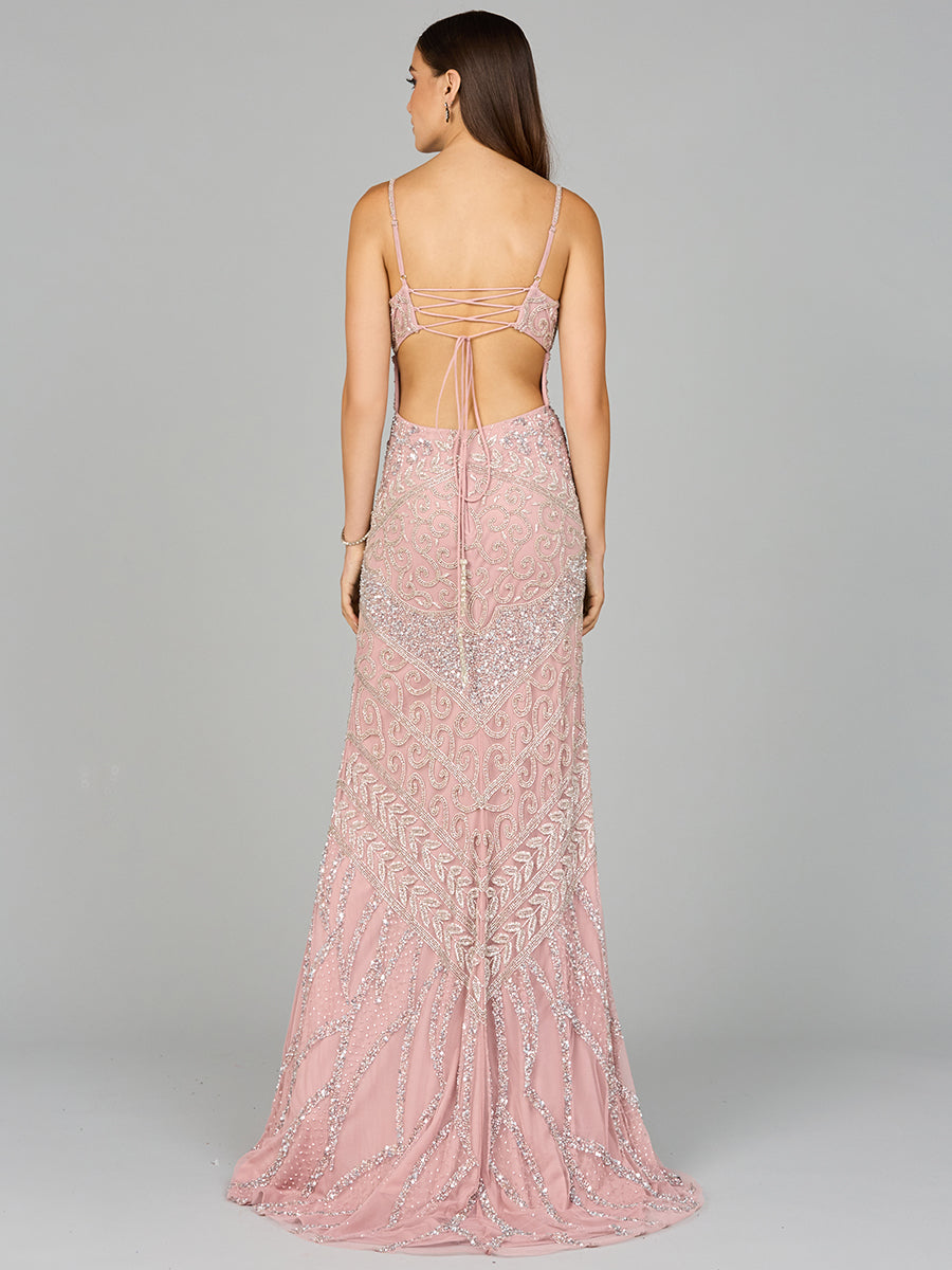 Lara 9959 - Embellished Gown with Slit And Low Back - FOSTANI