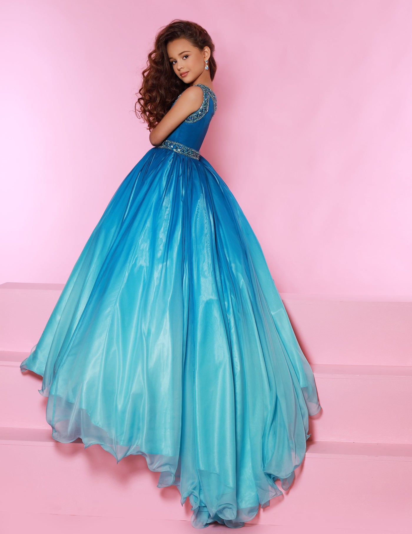 Sugar Kayne Long Girls One Shoulder Ballgown Dress