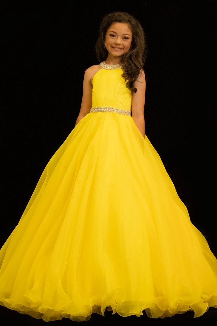 Sugar Kayne C114 Girls A Line Organza Pageant Dress Ballgown Pastel Gown High Neck - FOSTANI