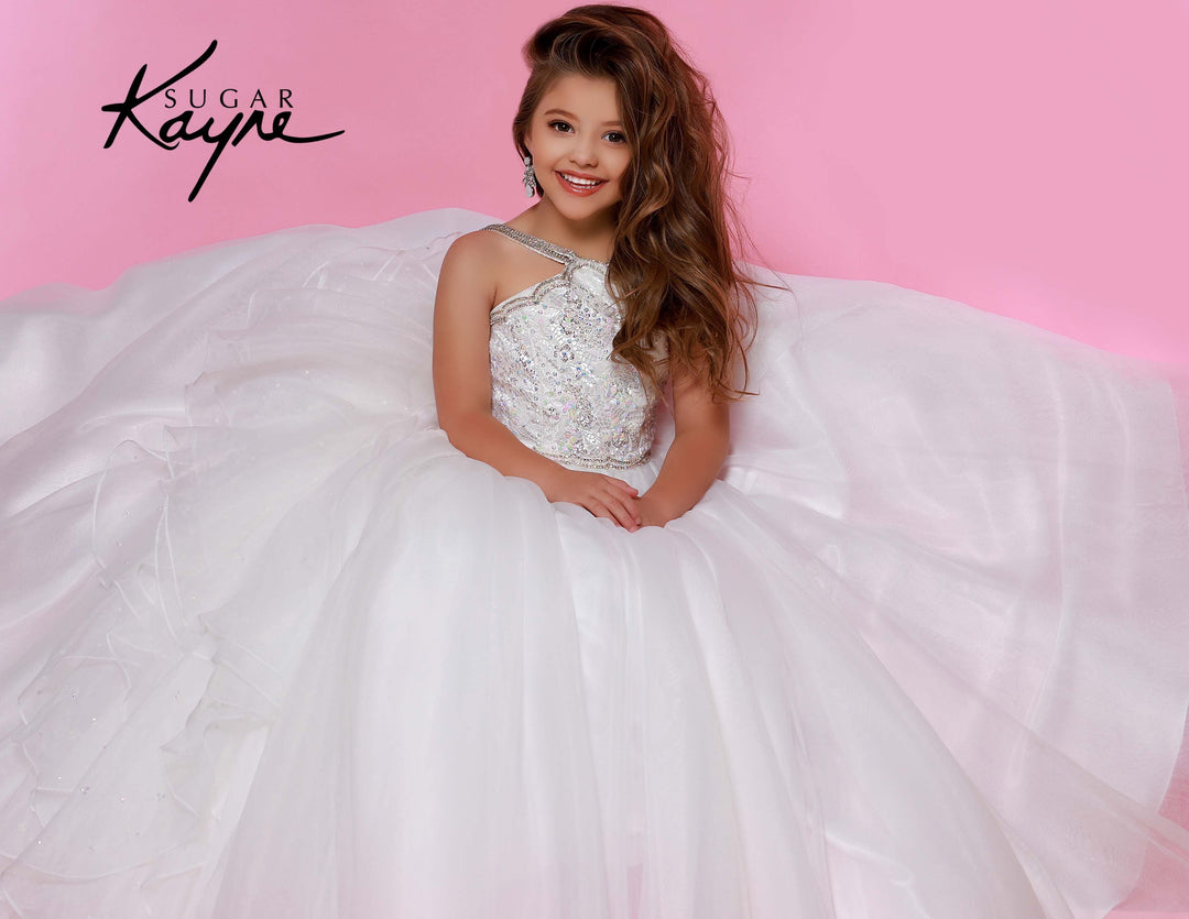 Sugar Kayne C143 Girls Pageant Dress Ballgown Ruffle Organza Train - FOSTANI